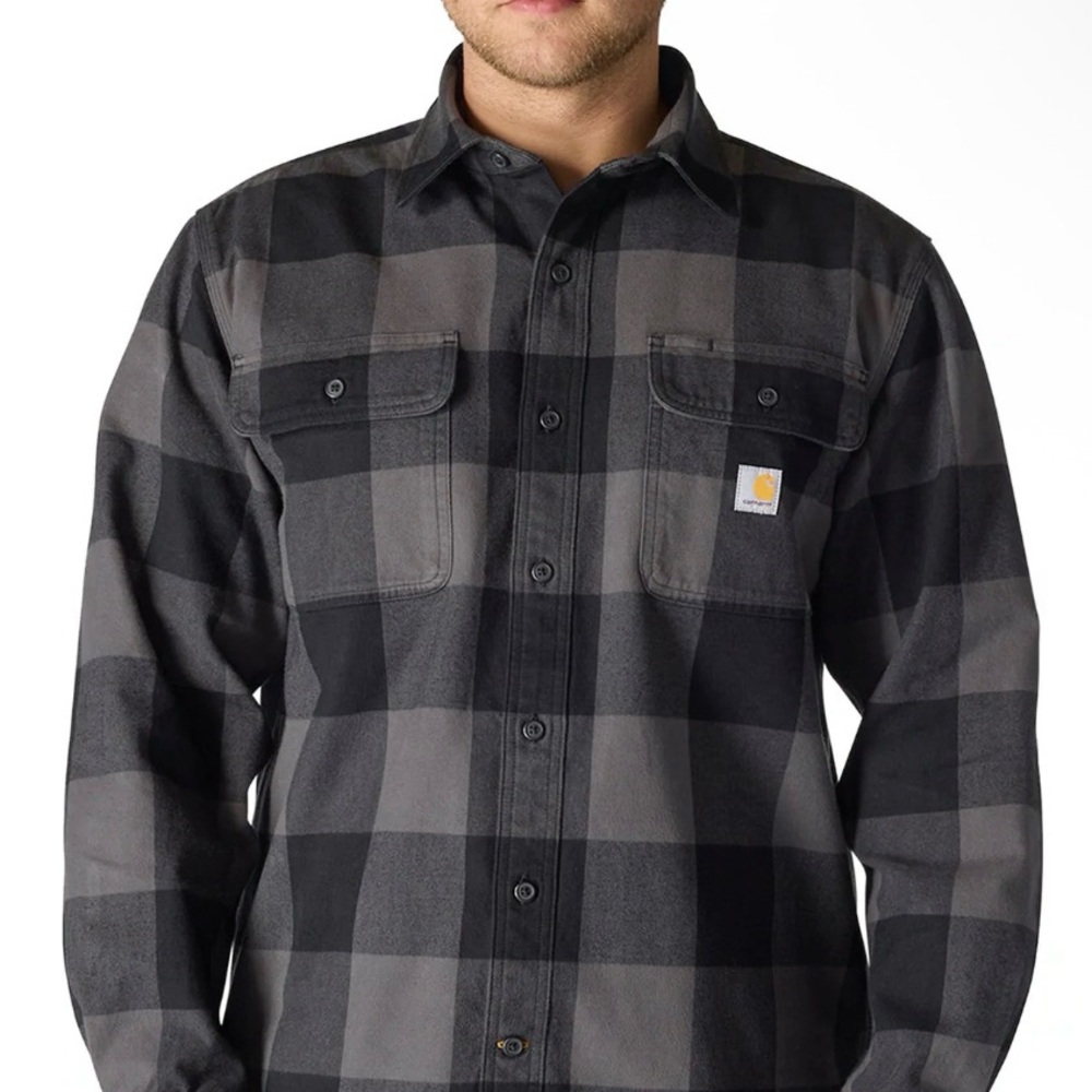 Carhartt Black and Gray Plaid Casual Button Down Shirt